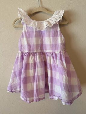 Janie and Jack Lavender and White Gingham Eyelet Collar Dress